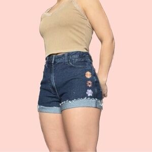 Hollister Dark Blue Jean Shorts with Floral Accents